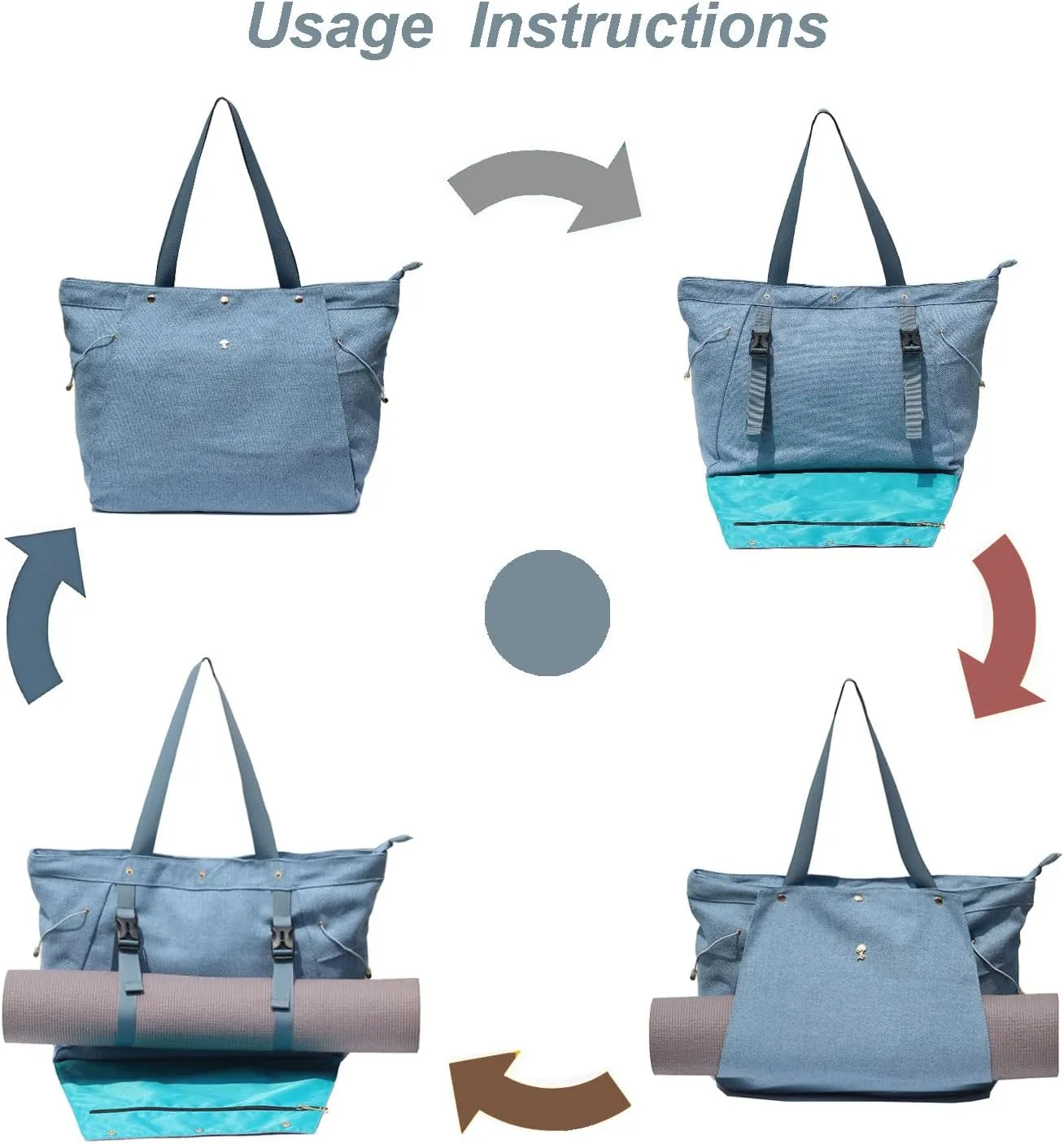 ESVAN Yoga Mat Bag, Gym Bag Tote Bag with Multi Pockets For Women Drawstring Yoga Mat Carrier Pilates Travel Workout Office