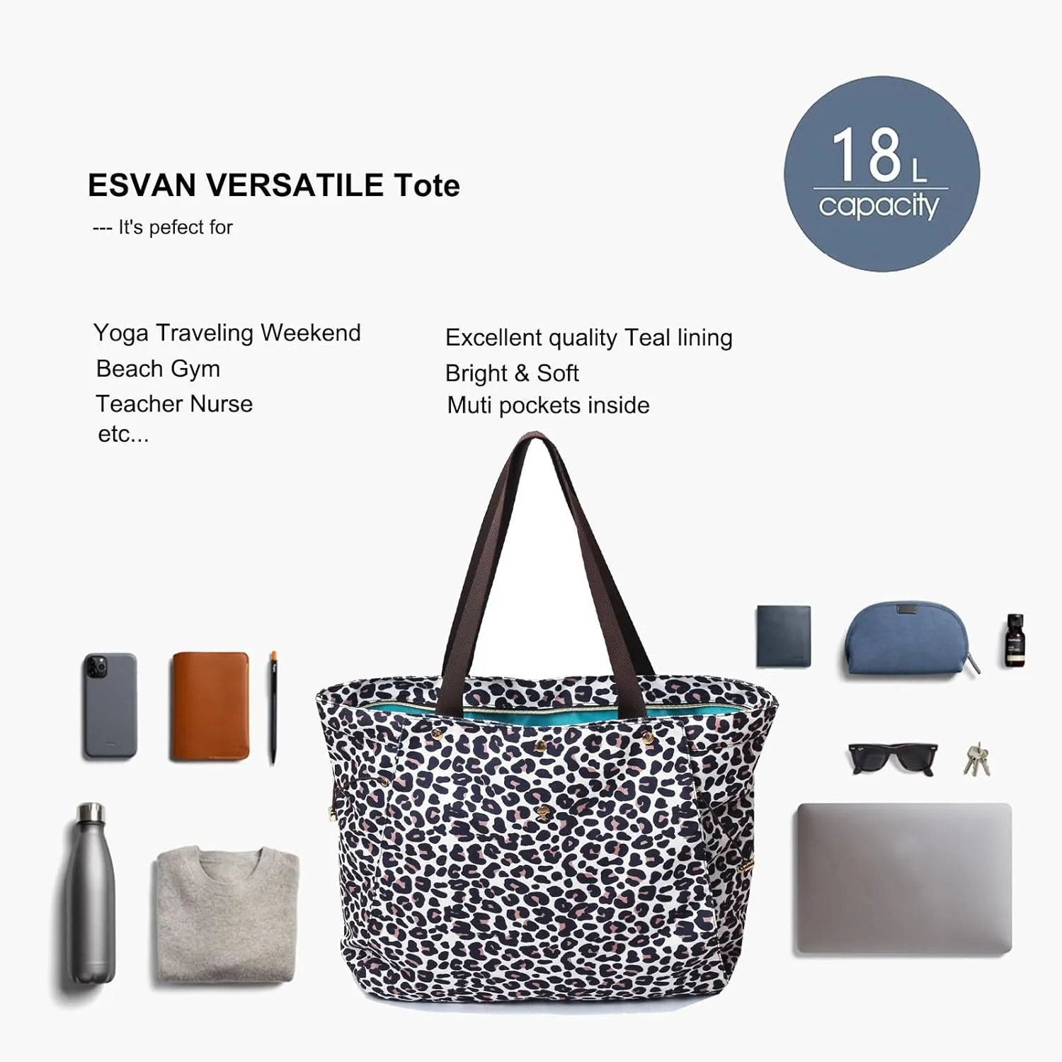 ESVAN Yoga Mat Bag, Gym Bag Tote Bag with Multi Pockets For Women Drawstring Yoga Mat Carrier Pilates Travel Workout Office
