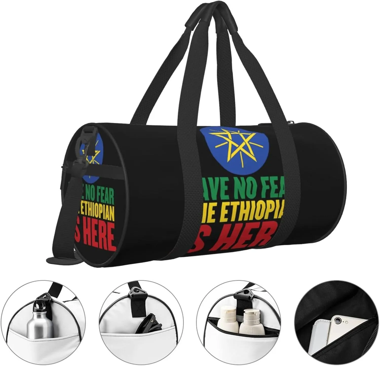 Ethiopia Flag The Ethiopian Is Here Round Travel Duffel Bag Large Capacity Gym Sports Bags for Hiking Vacation Trips