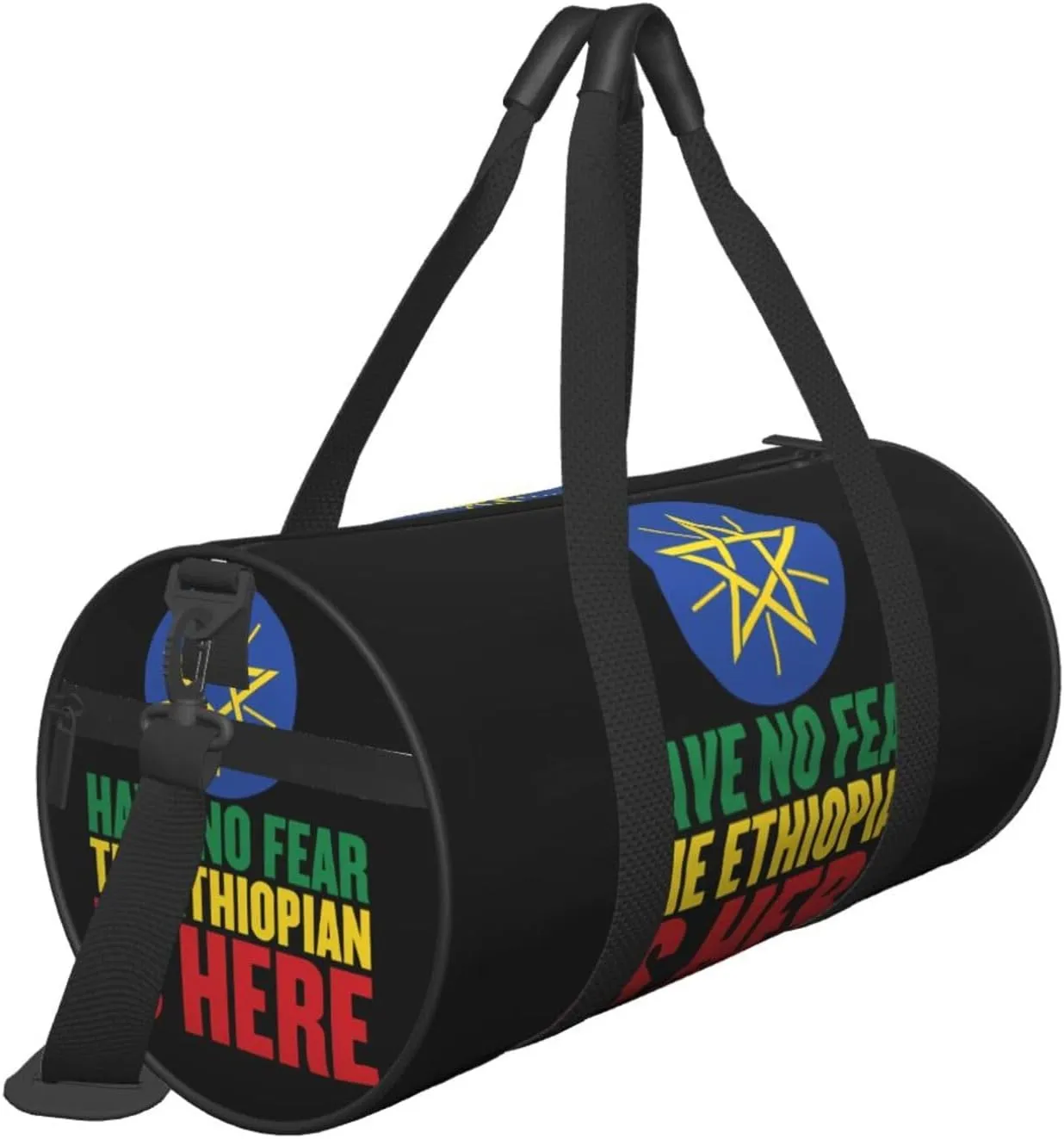 Ethiopia Flag The Ethiopian Is Here Round Travel Duffel Bag Large Capacity Gym Sports Bags for Hiking Vacation Trips