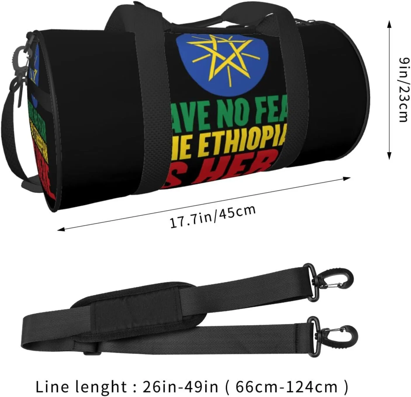 Ethiopia Flag The Ethiopian Is Here Round Travel Duffel Bag Large Capacity Gym Sports Bags for Hiking Vacation Trips