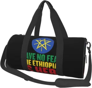 Ethiopia Flag The Ethiopian Is Here Round Travel Duffel Bag Large Capacity Gym Sports Bags for Hiking Vacation Trips