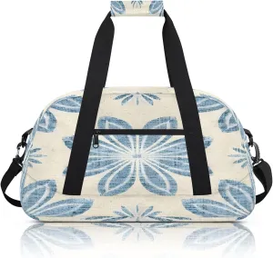 Ethnic Blue Flower Small Gym Bag 18 inch Carry On Duffel Bag for Weekender Travel Sports Workout Yoga Gymnastics Dance Ballet