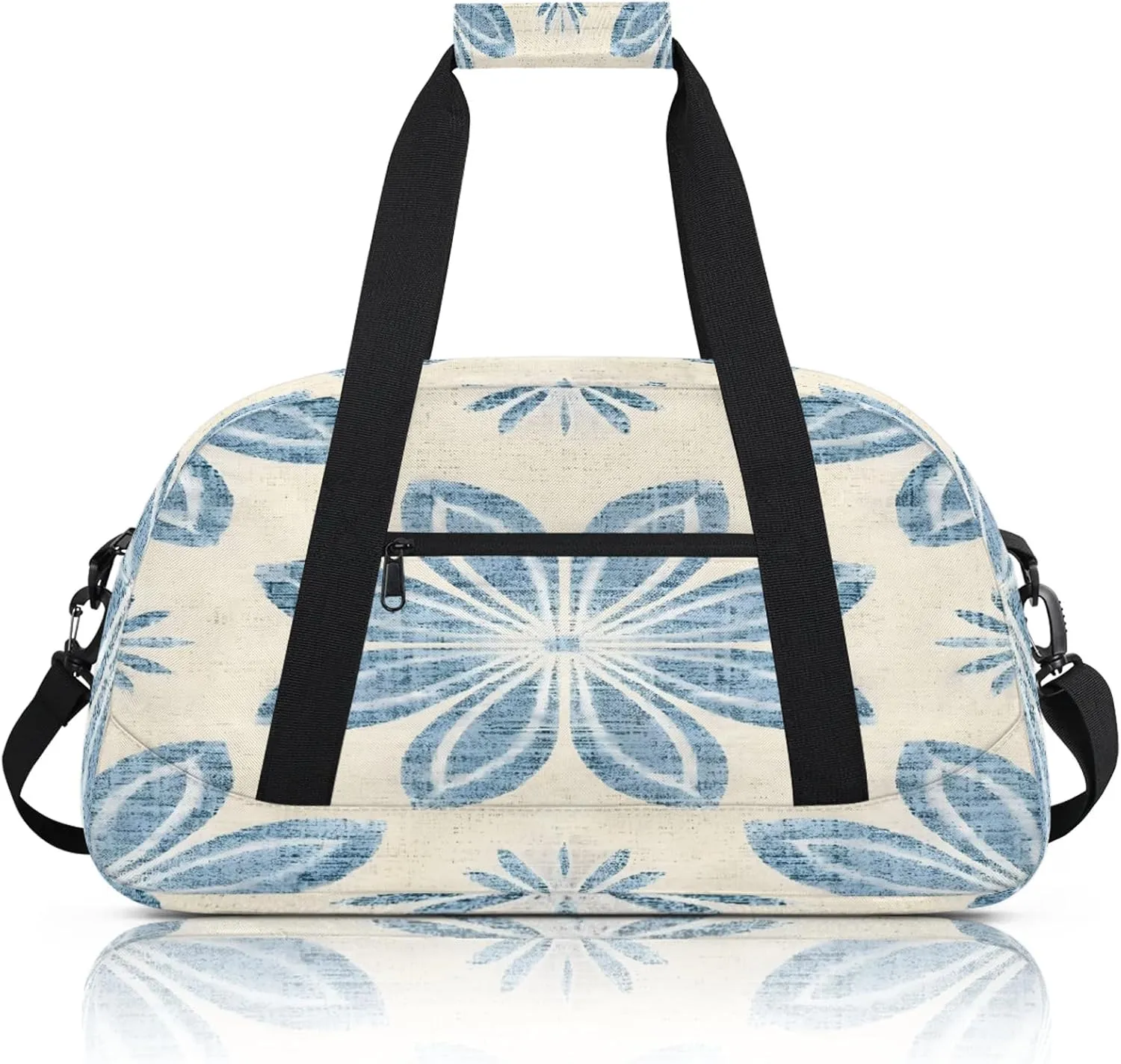 Ethnic Blue Flower Small Gym Bag 18 inch Carry On Duffel Bag for Weekender Travel Sports Workout Yoga Gymnastics Dance Ballet