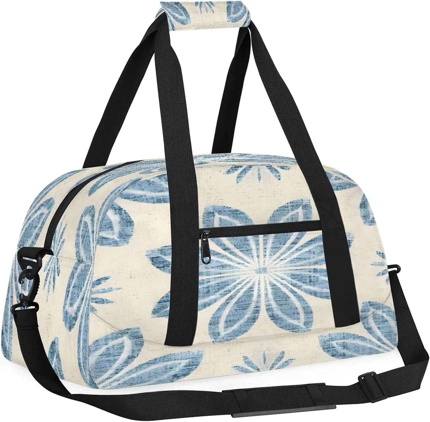 Ethnic Blue Flower Small Gym Bag 18 inch Carry On Duffel Bag for Weekender Travel Sports Workout Yoga Gymnastics Dance Ballet