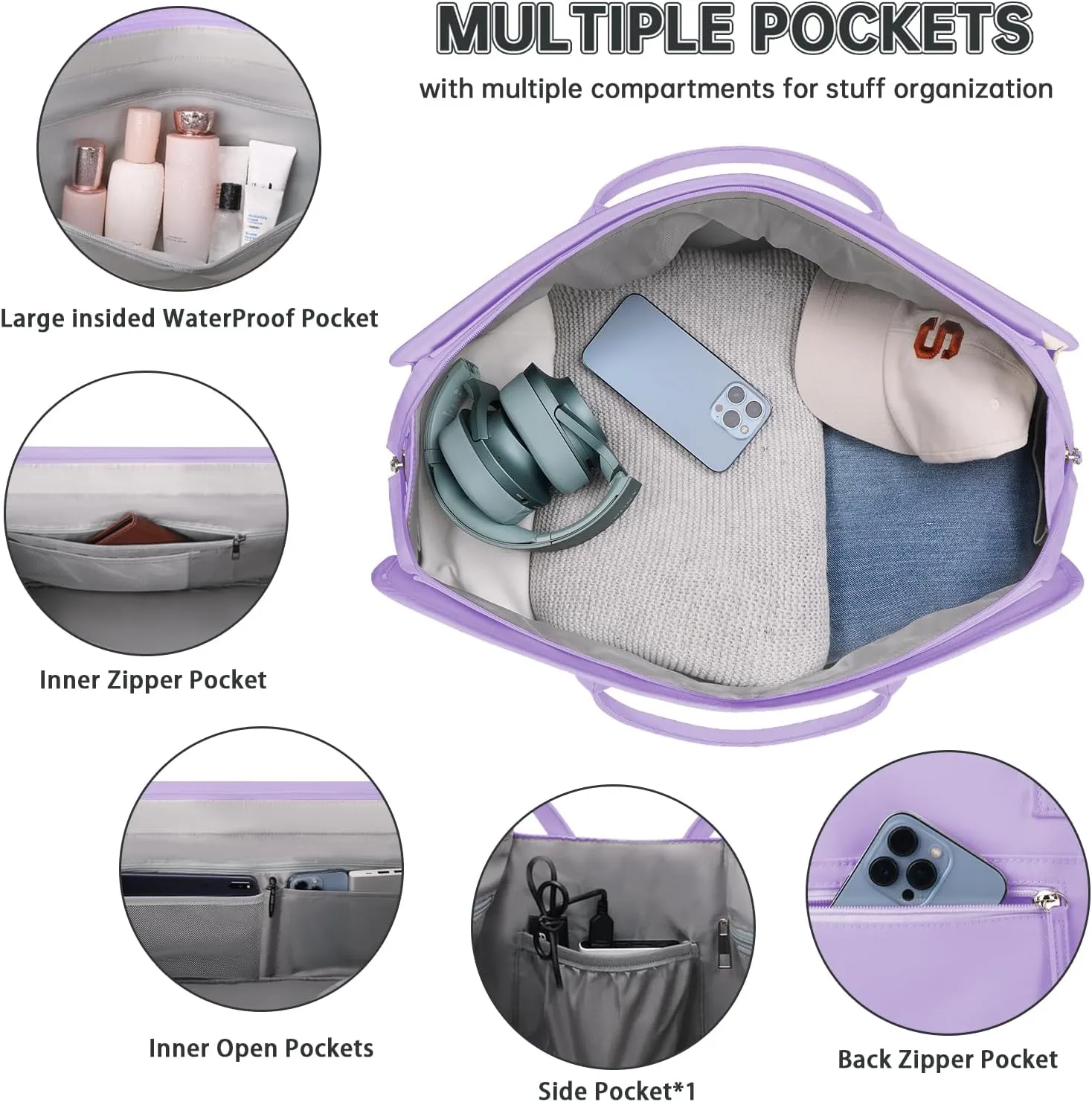 ETRONIK Weekender Overnight Bag for Women, Large Travel Duffle Bag with Shoe Compartment & Wet Pocket, Carry On Tote Bag Gym Duffel Bag with Toiletry Bag, 3 Pcs Set, Large Size, Purple