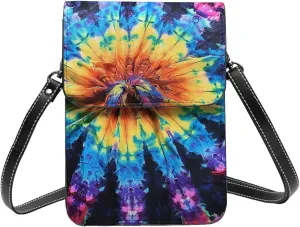 Exotic Tribe Tie Dye Style Printed Crossbody Cell Phone Bag for Women Men, Small Leather Cell Phone Purse Wallet, Hold Two Phones