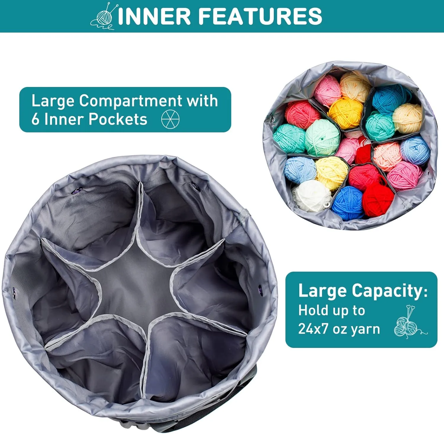 Expandable Crochet Bag Organizer - Yarn Storage Tote, Holder for Crocheting, Accessories, Drawstring Closure
