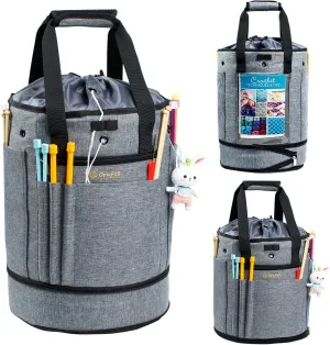 Expandable Crochet Bag Organizer - Yarn Storage Tote, Holder for Crocheting, Accessories, Drawstring Closure