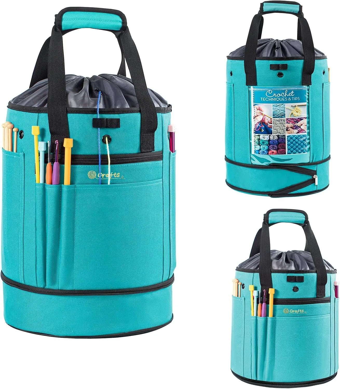 Expandable Crochet Organizer - Yarn & Crochet Tote with Drawstring Closure - Ideal Gift