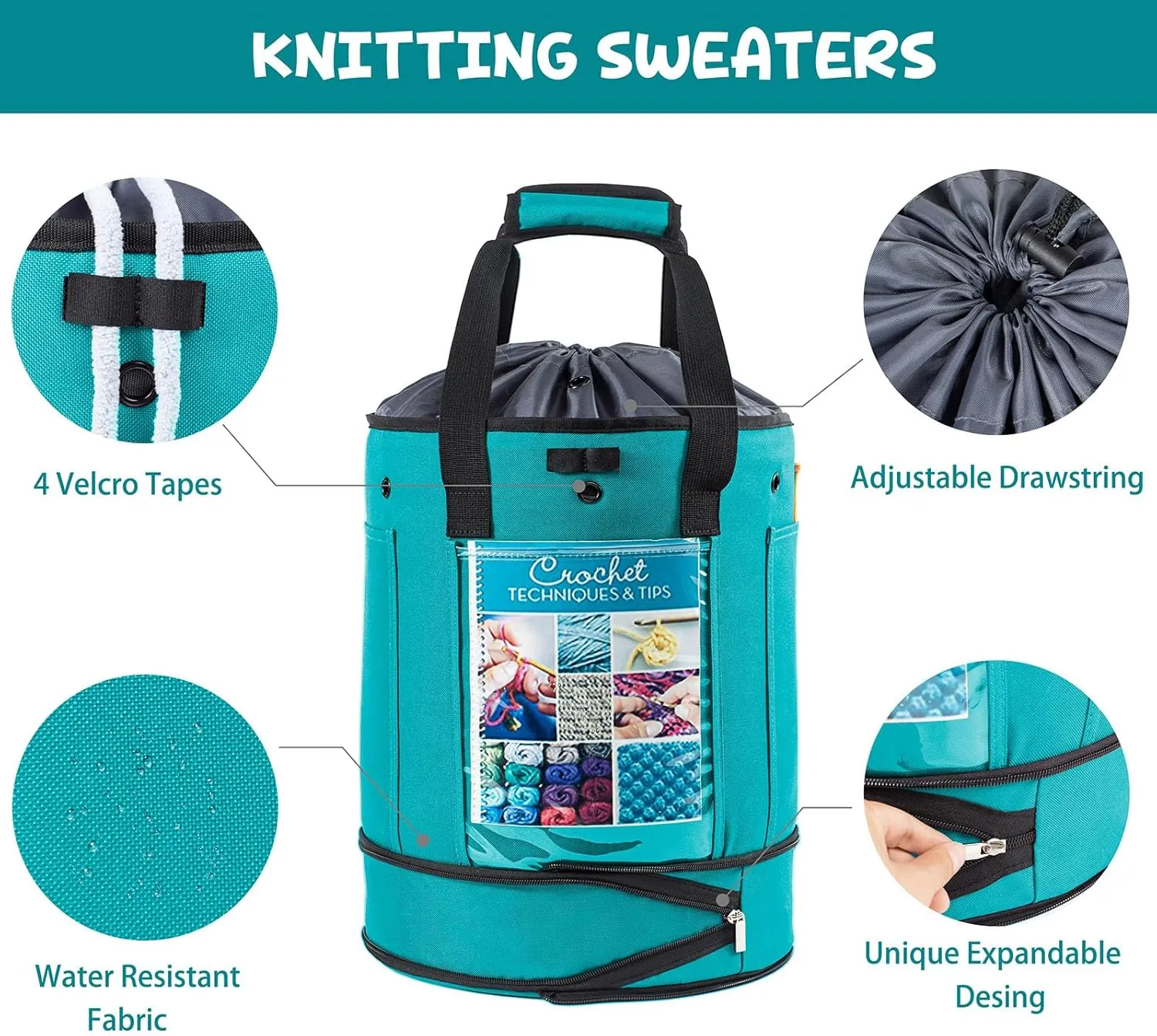Expandable Crochet Organizer - Yarn & Crochet Tote with Drawstring Closure - Ideal Gift