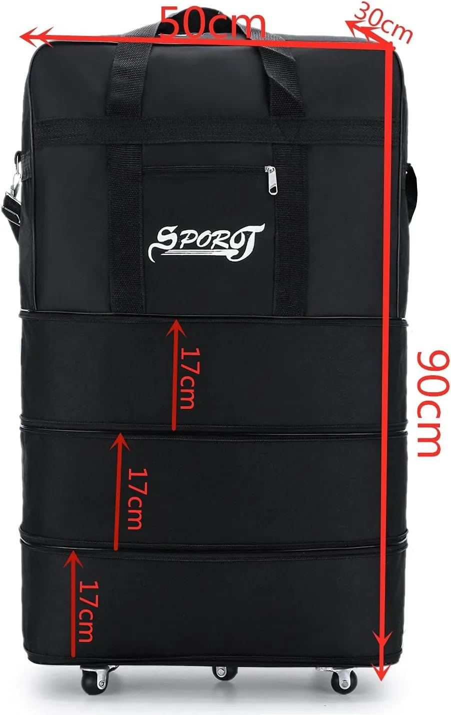 Expandable Extra Large Travel Oxford Duffel Bag with Wheels Waterproof Lightweight Traveling Foldable Suitcase (Black, L)