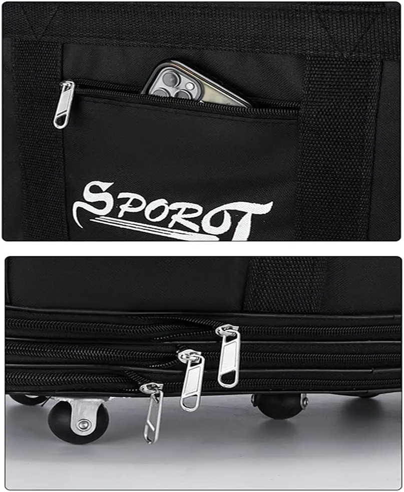 Expandable Extra Large Travel Oxford Duffel Bag with Wheels Waterproof Lightweight Traveling Foldable Suitcase (Black, L)