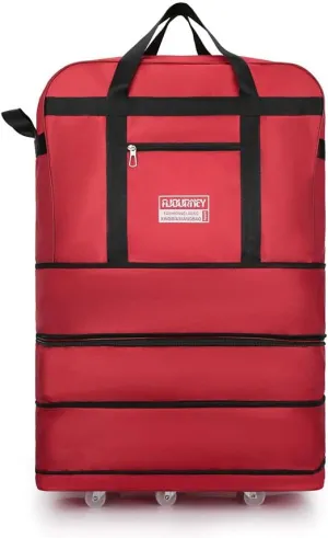 Expandable Extra Large Travel Oxford Duffel Bag with Wheels Waterproof Lightweight Traveling Foldable Suitcase (Red)