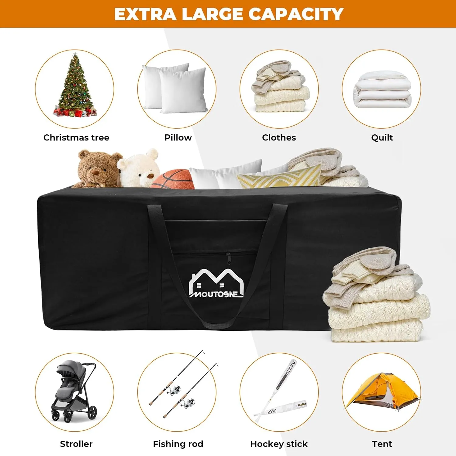 Extra Large Duffle Bag for Travel, 100L Camping Sports Equipment Storage, Waterproof Foldable Luggage Bag with Padded Handles (Black)