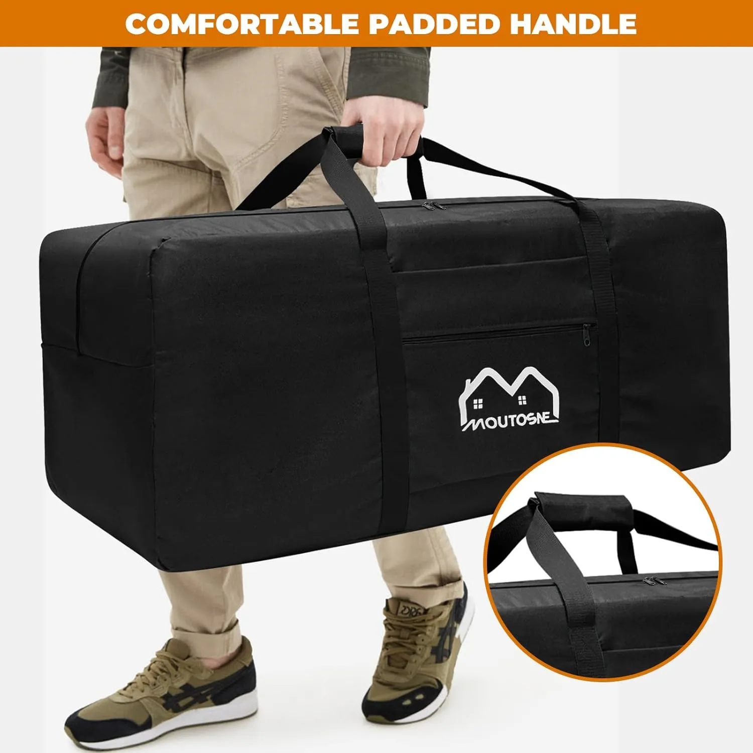 Extra Large Duffle Bag for Travel, 200L Camping Sports Equipment Storage, Waterproof Foldable Luggage Bag with Padded Handles (Black)
