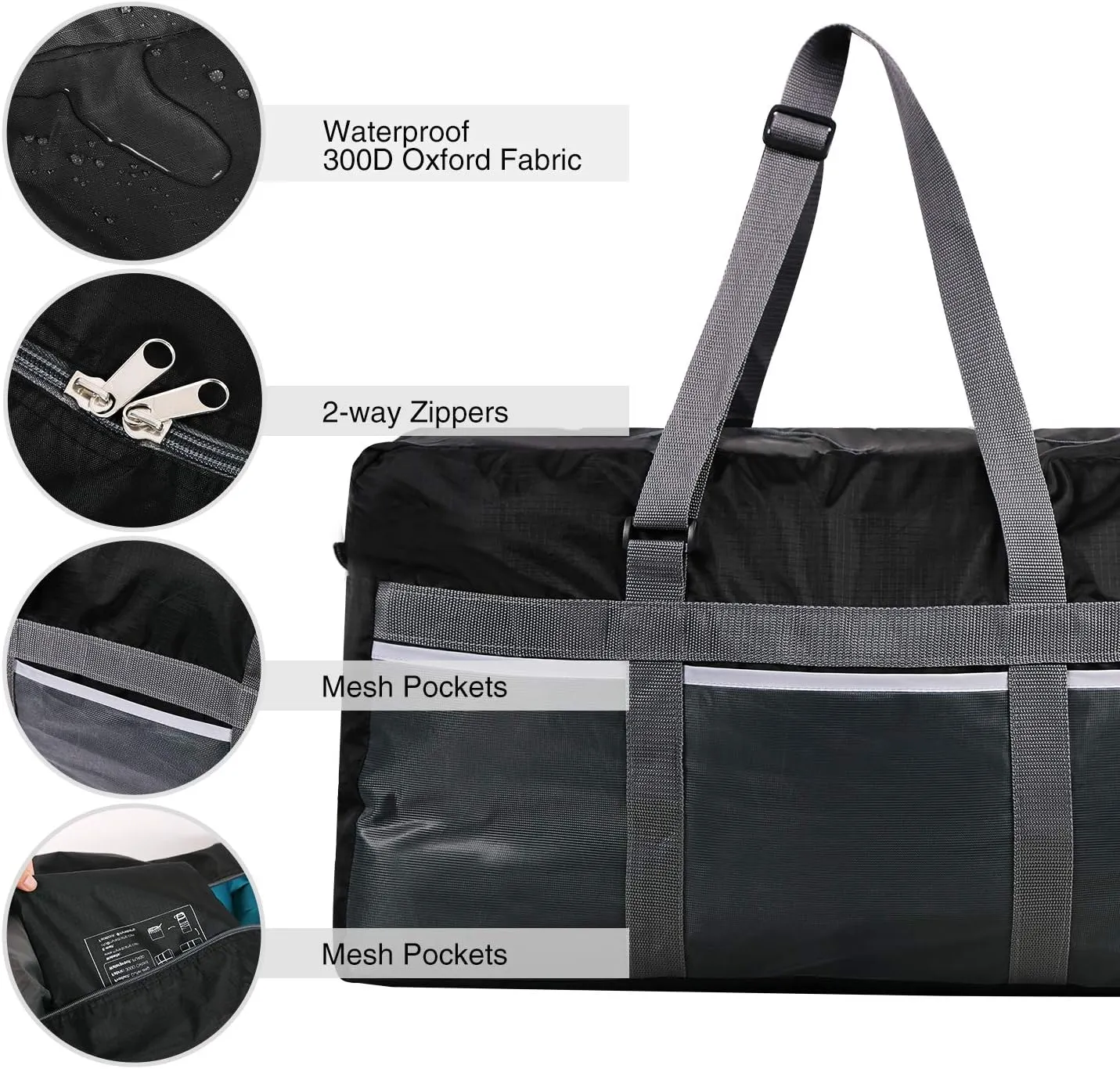 Extra Large Duffle Bag, Water Repellency Travel Foldable Duffle Bag for Men Women Adults, 75L, Black