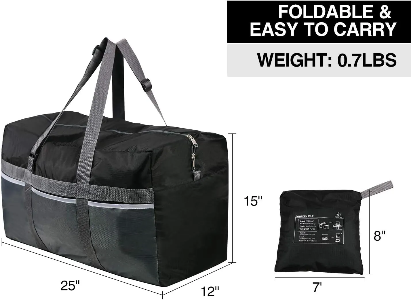 Extra Large Duffle Bag, Water Repellency Travel Foldable Duffle Bag for Men Women Adults, 75L, Black