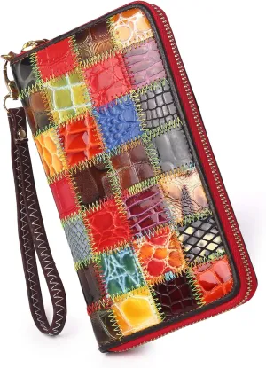 Eysee Women Wallets Genuine Leather Card Holder Organizer Purses Model Stitching Bag Wallet with Flap Phone Clutch Large Long Purse (Mode A-1)