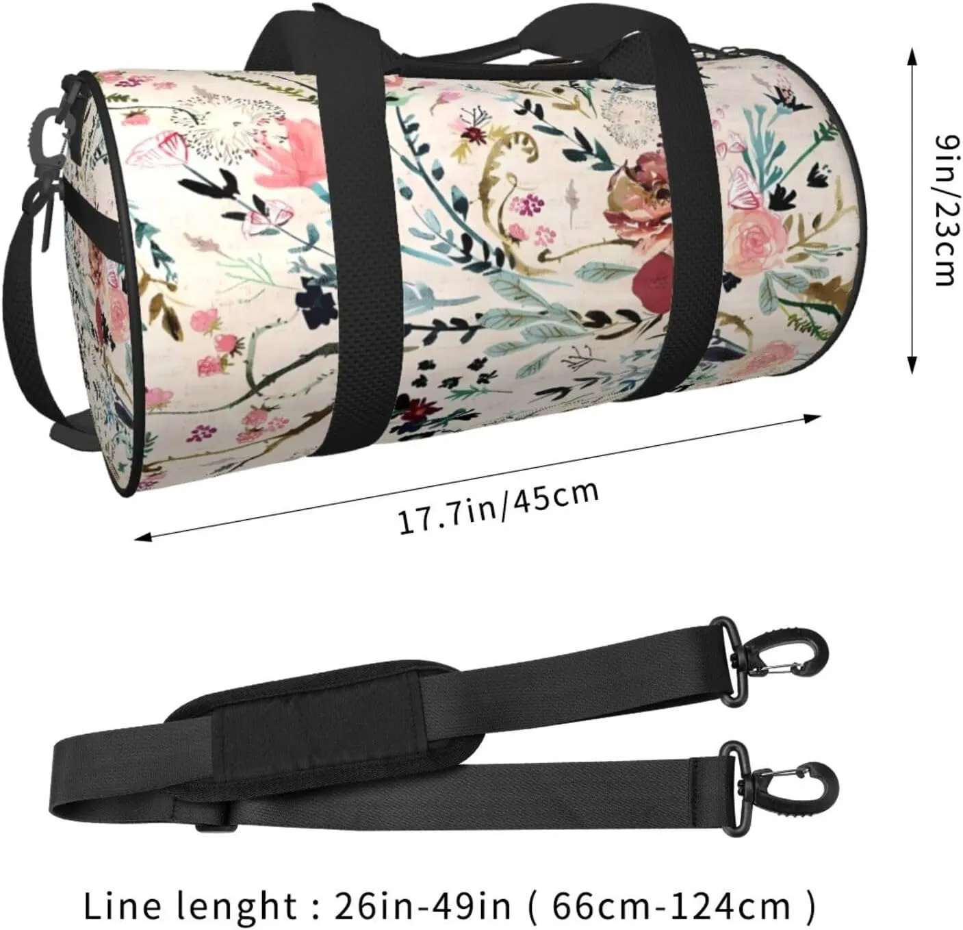 Fable Floral Round Travel Duffel Bag Large Capacity Gym Sports Bags for Hiking Vacation Trips