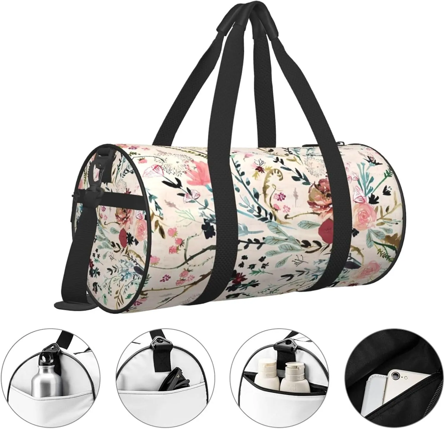 Fable Floral Round Travel Duffel Bag Large Capacity Gym Sports Bags for Hiking Vacation Trips