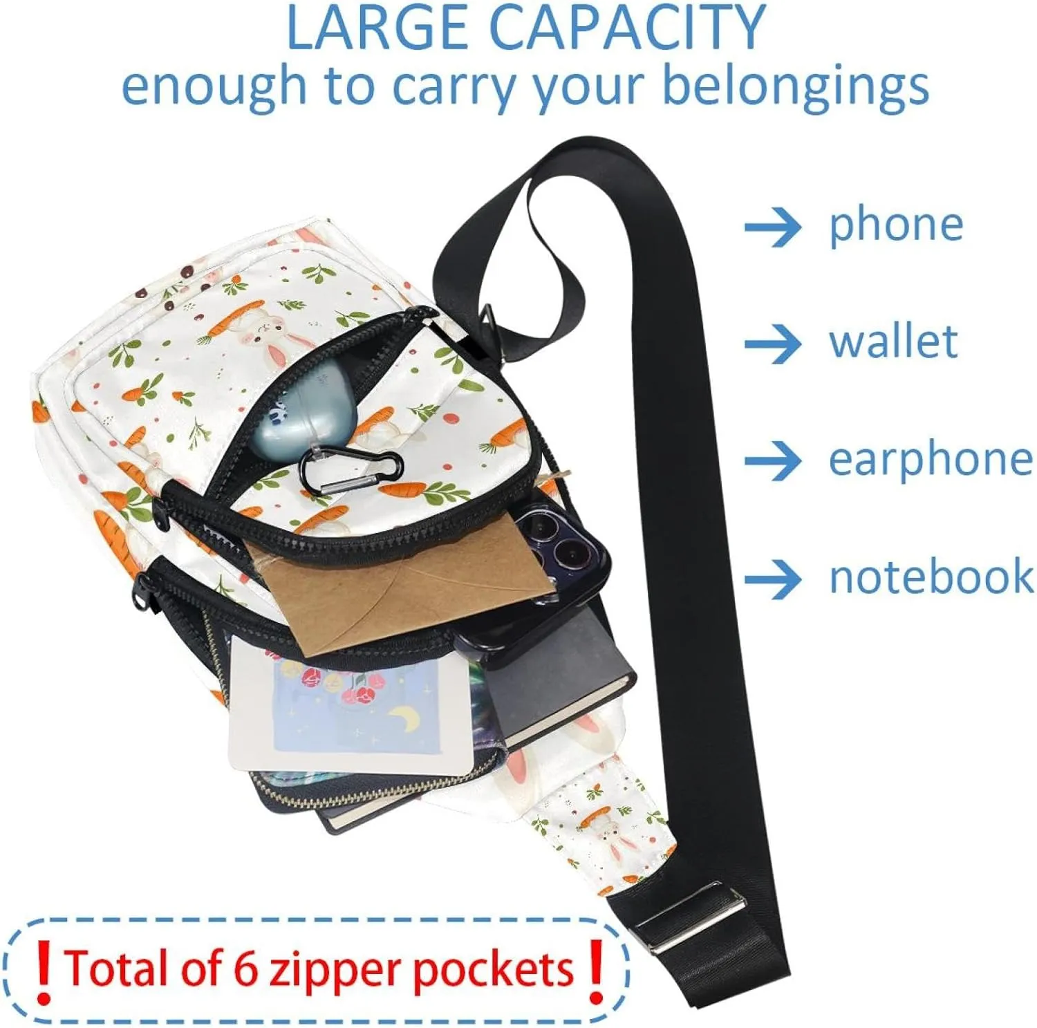 Fanny Pack Cross Body Bag for Outdoors Hiking Traveling, Holy Easter Bunny Easter Eggs