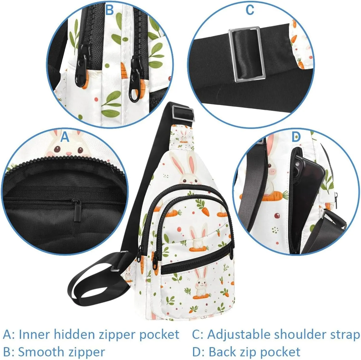 Fanny Pack Cross Body Bag for Outdoors Hiking Traveling, Holy Easter Bunny Easter Eggs