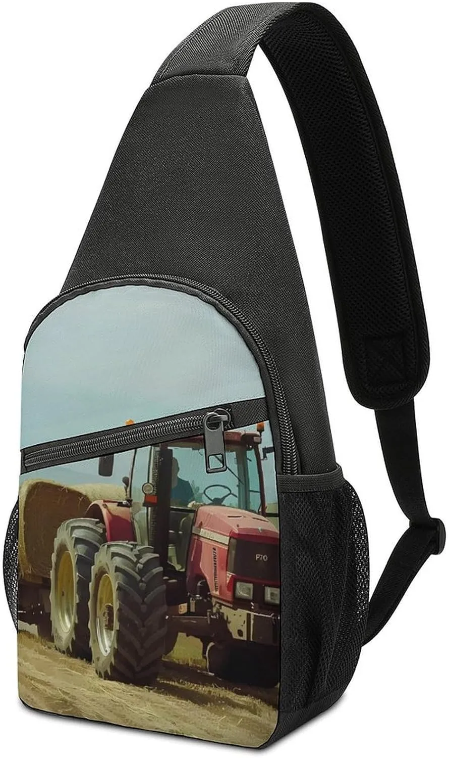 Farm House Tractor Loaded Hay Crossbody Bags for Women Men Sling Bag Casual Chest Bag Daypack for Travel Sport Hiking