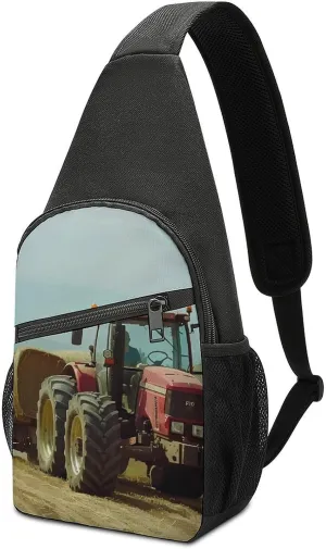 Farm House Tractor Loaded Hay Crossbody Bags for Women Men Sling Bag Casual Chest Bag Daypack for Travel Sport Hiking