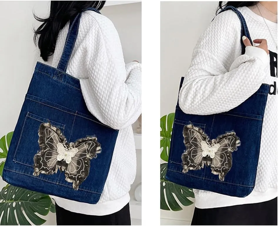 Farm4Far Women Denim Bow-tie Tote Shoulder Sling Hand Bags