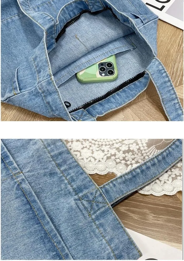 Farm4Far Women Denim Bow-tie Tote Shoulder Sling Hand Bags