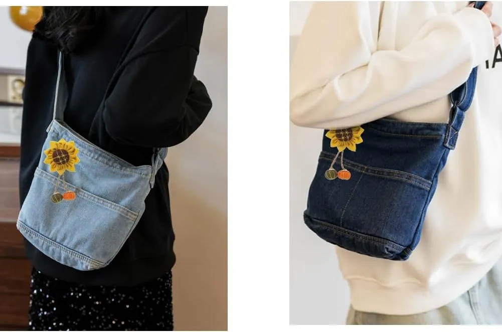 Farm4Far Women Denim Bow-tie Tote Shoulder Sling Hand Bags