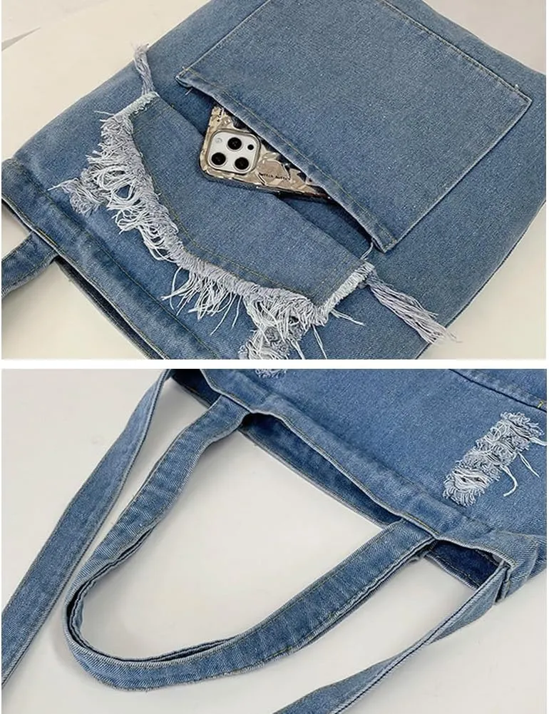 Farm4Far Women Denim Bow-tie Tote Shoulder Sling Hand Bags