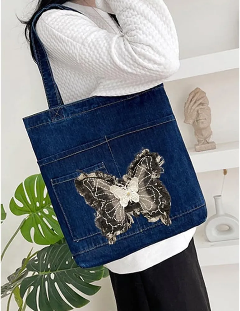 Farm4Far Women Denim Bow-tie Tote Shoulder Sling Hand Bags
