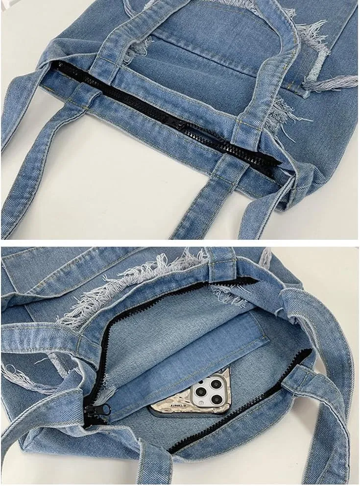 Farm4Far Women Denim Bow-tie Tote Shoulder Sling Hand Bags