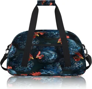 Farmhouse Chicken Cocks And Hens Rooster Farm Small Gym Bag 18 inch Carry On Duffel Bag for Weekender Travel Sports Workout Yoga Gymnastics Dance Ballet