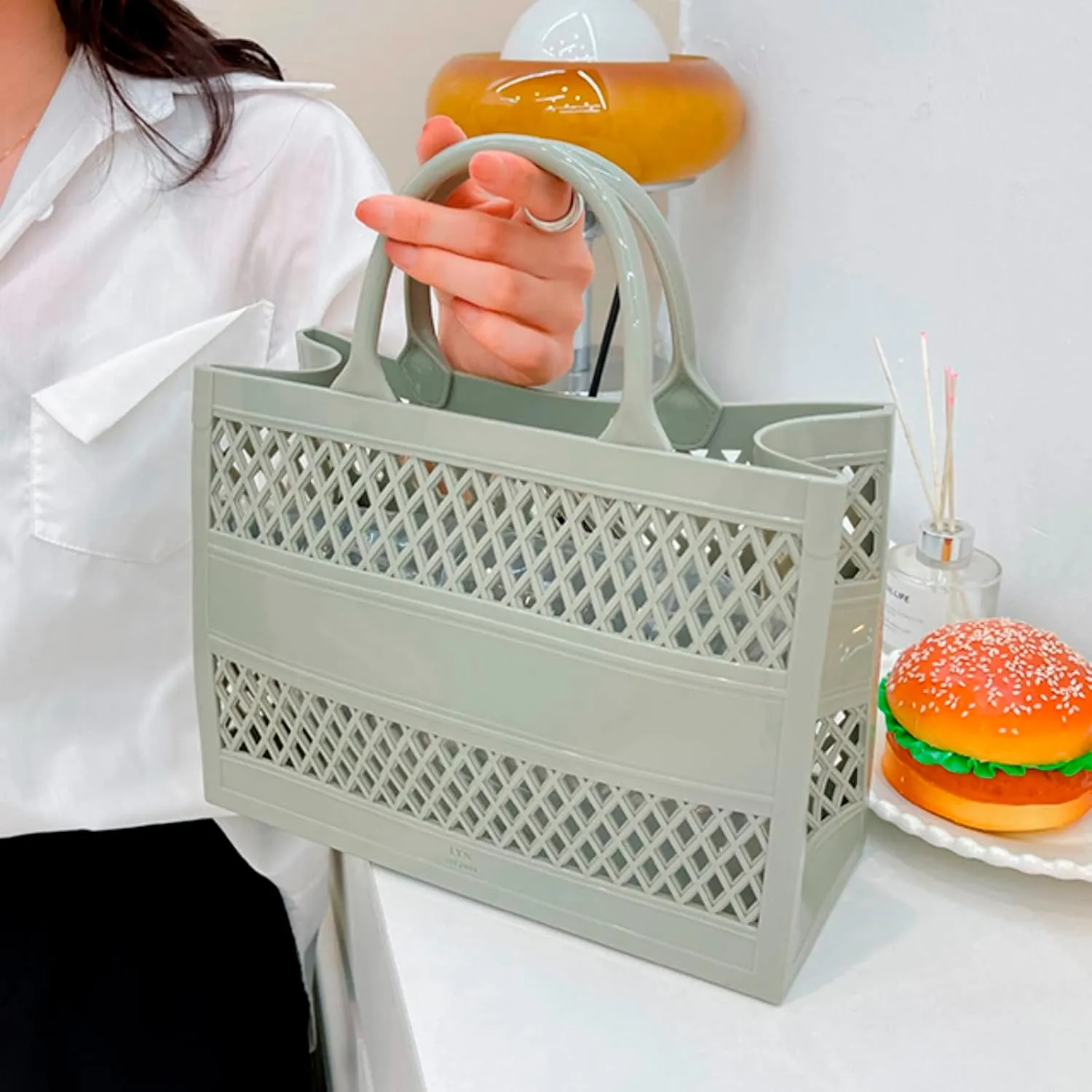 Fashion Big Capacity PVC Shopping Tote Bag Rubber Silicone Beach Bag 460 Rancher Clutch (Grey, One Size)