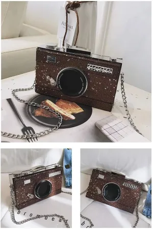 Fashion 'Camera' Handbag, Envelope Clutch, Cross-body Shoulder Purse, Soft PU Leather Handbag for Women/Girls