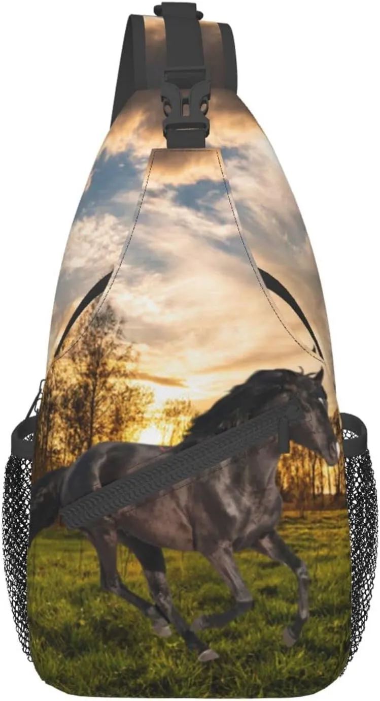Fashion Horse Sling Bag Multipurpose Crossbody Backpack Adjustable Travel Hiking Casual Daypack For Men Women