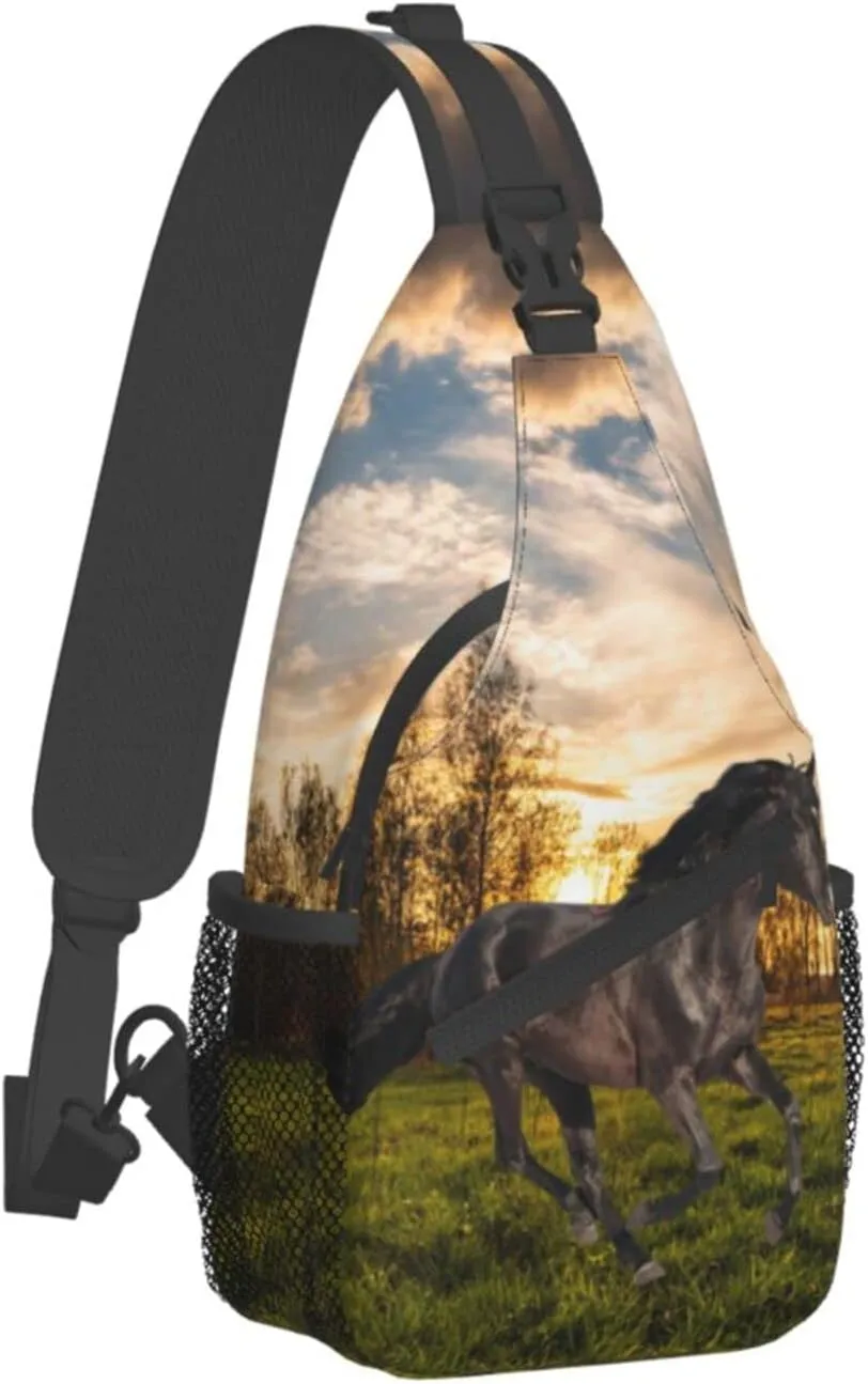 Fashion Horse Sling Bag Multipurpose Crossbody Backpack Adjustable Travel Hiking Casual Daypack For Men Women