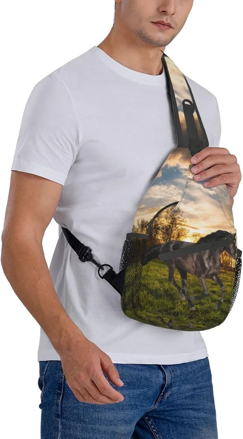 Fashion Horse Sling Bag Multipurpose Crossbody Backpack Adjustable Travel Hiking Casual Daypack For Men Women