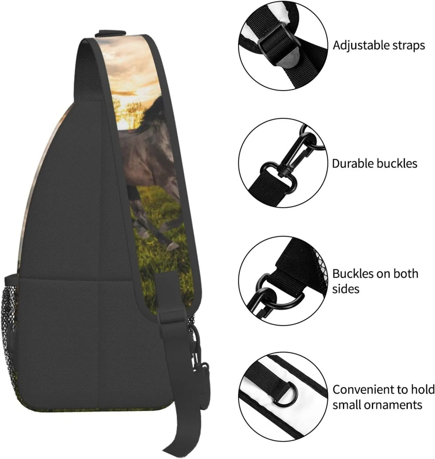 Fashion Horse Sling Bag Multipurpose Crossbody Backpack Adjustable Travel Hiking Casual Daypack For Men Women