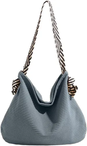 Fashion Large Corduroy Shoulder Bag for Women Girl Solid Soft Tote Handbag Clutch with Stripe Shoulder Strap