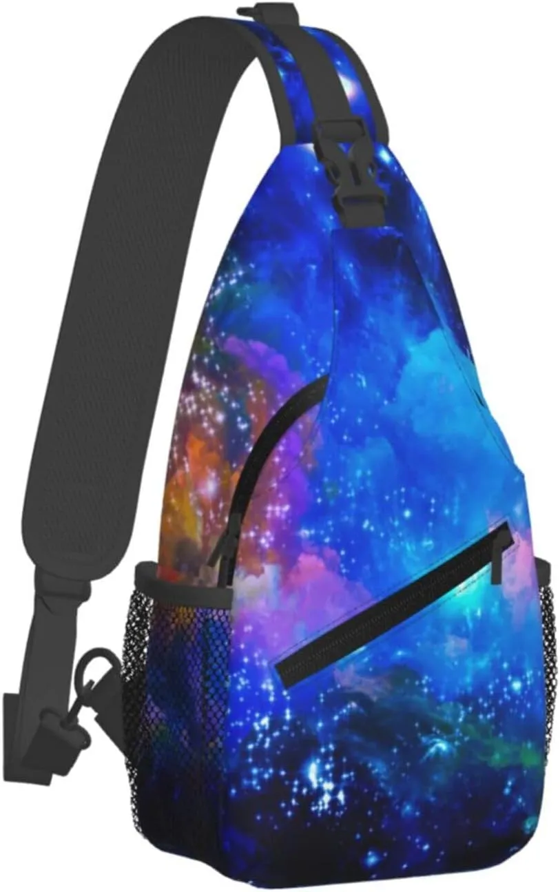 Fashion Purple Galaxy Sling Backpack, Multipurpose Crossbody Shoulder Bag Travel Hiking Daypack for Men Women