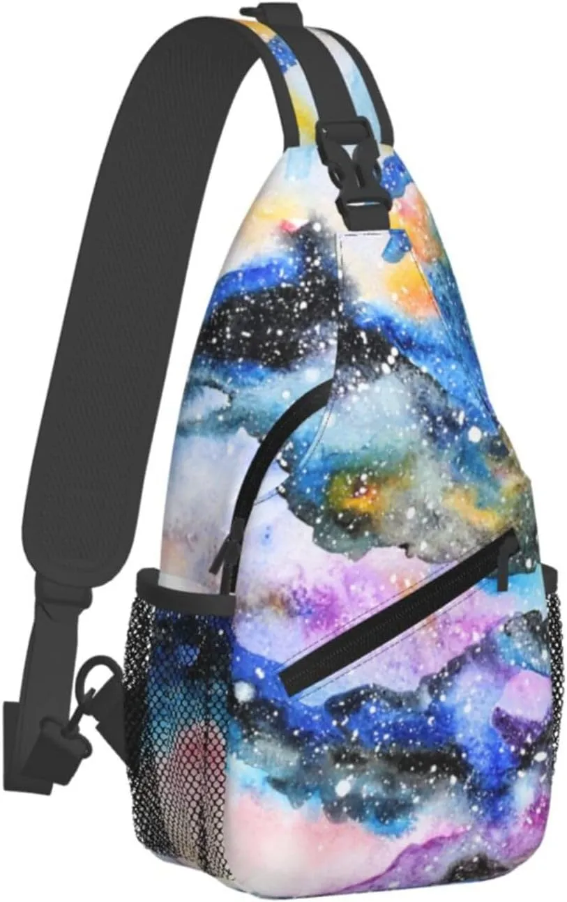 Fashion Purple Galaxy Sling Backpack, Multipurpose Crossbody Shoulder Bag Travel Hiking Daypack for Men Women