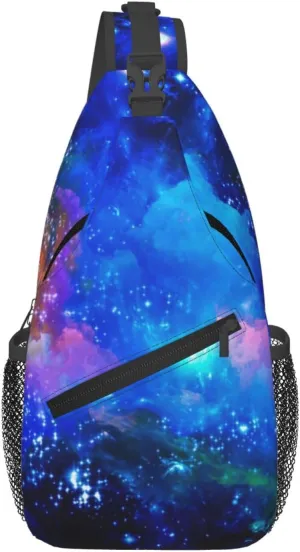 Fashion Purple Galaxy Sling Backpack, Multipurpose Crossbody Shoulder Bag Travel Hiking Daypack for Men Women