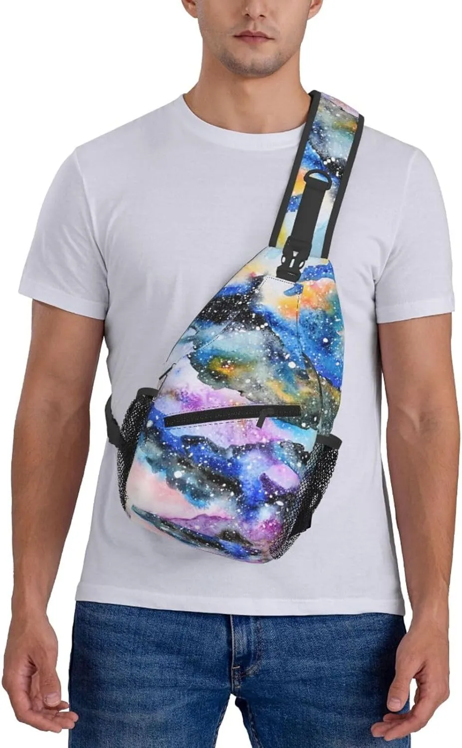 Fashion Purple Galaxy Sling Backpack, Multipurpose Crossbody Shoulder Bag Travel Hiking Daypack for Men Women