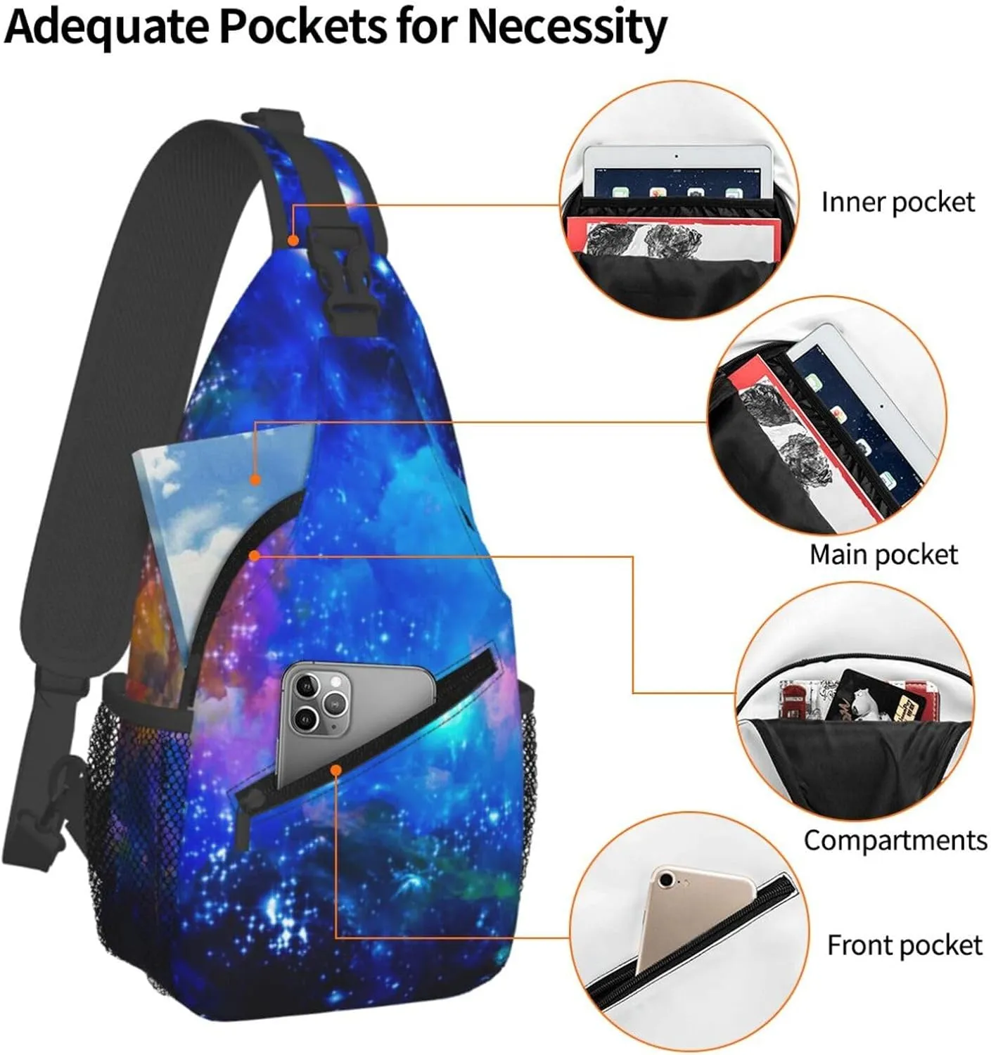 Fashion Purple Galaxy Sling Backpack, Multipurpose Crossbody Shoulder Bag Travel Hiking Daypack for Men Women