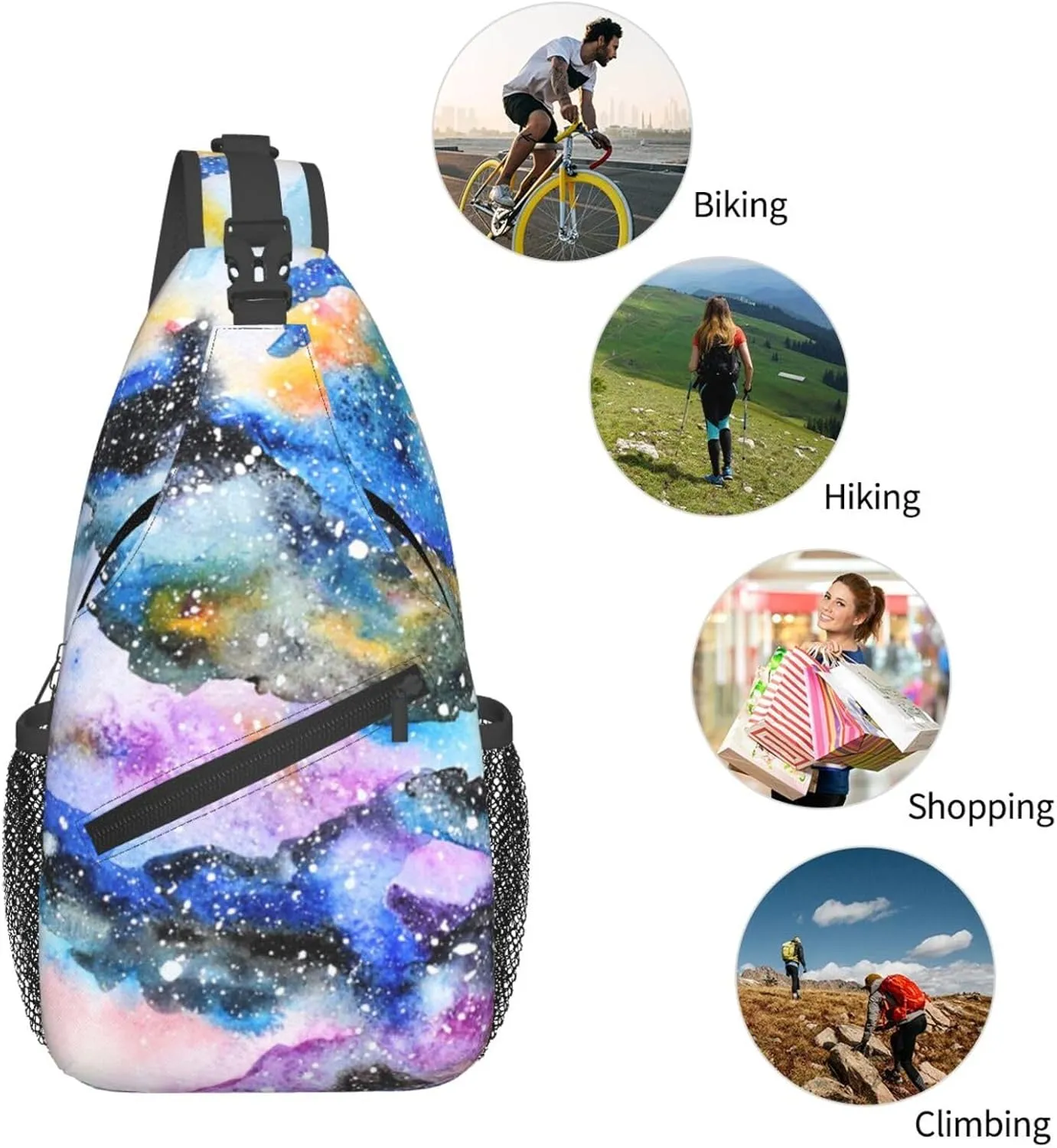 Fashion Purple Galaxy Sling Backpack, Multipurpose Crossbody Shoulder Bag Travel Hiking Daypack for Men Women