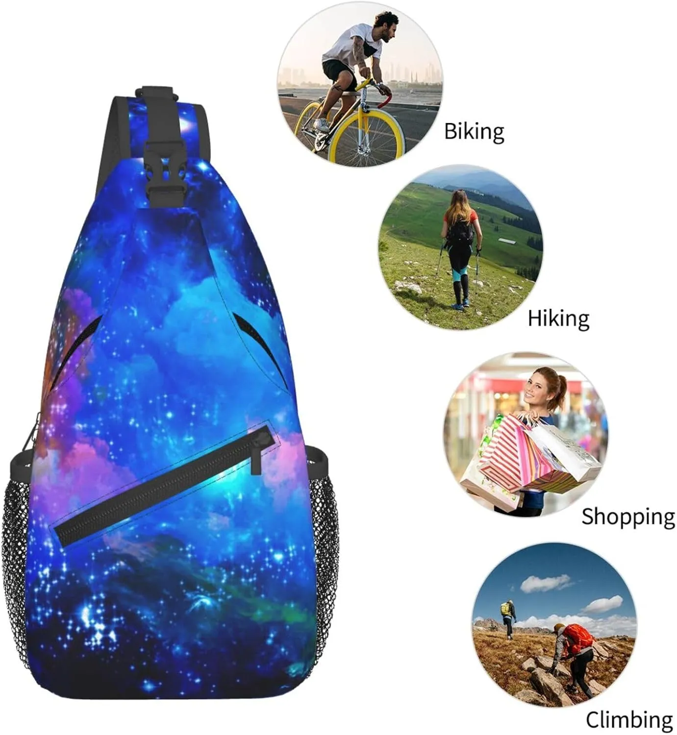 Fashion Purple Galaxy Sling Backpack, Multipurpose Crossbody Shoulder Bag Travel Hiking Daypack for Men Women